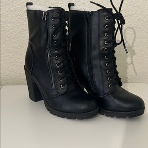 Soda Black Lace Up Boots with Rugged Sole